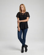 Damen Blusentop Spitze Tunika A-Linie