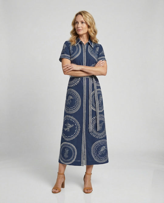 Maxikleid Damen Hemdblusenkleid Print