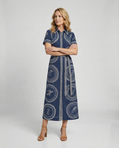 Maxikleid Damen Hemdblusenkleid Print