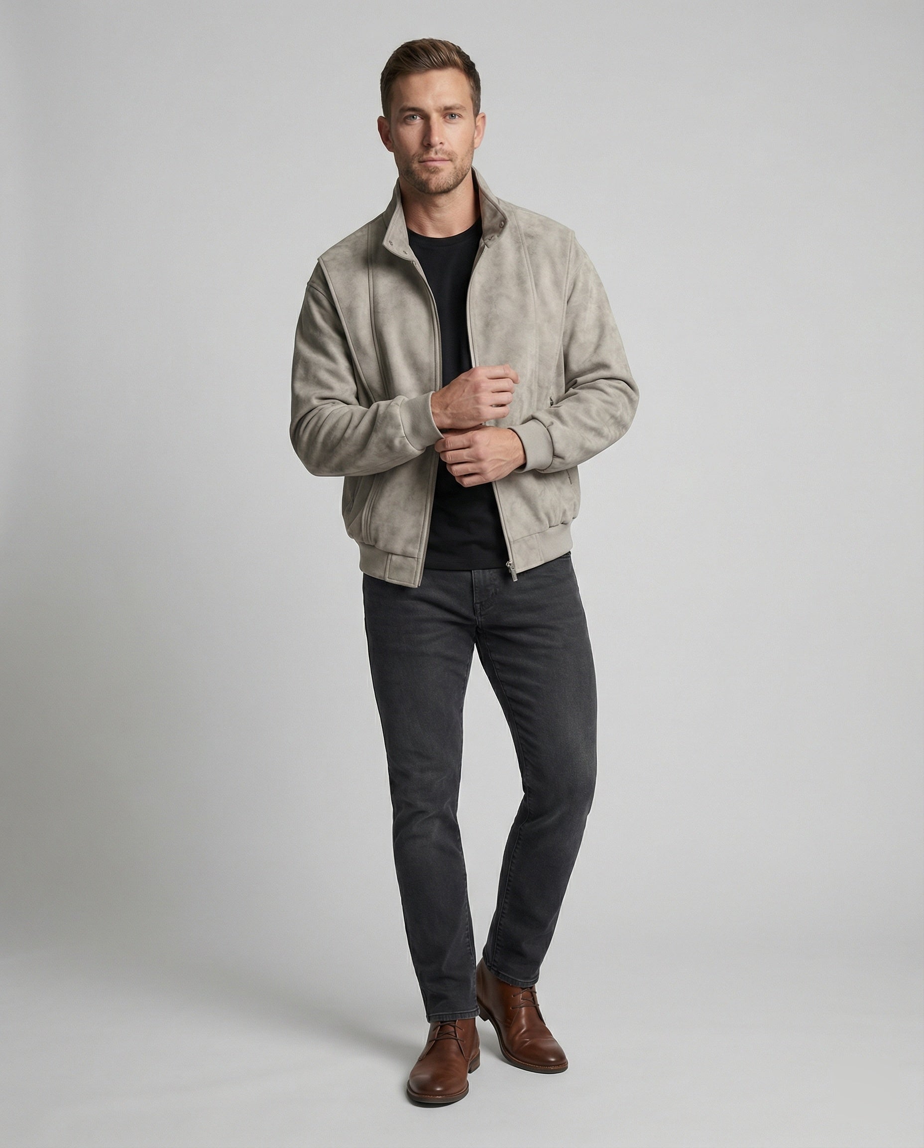 Herren Velours Kurzjacke Stehkragen
