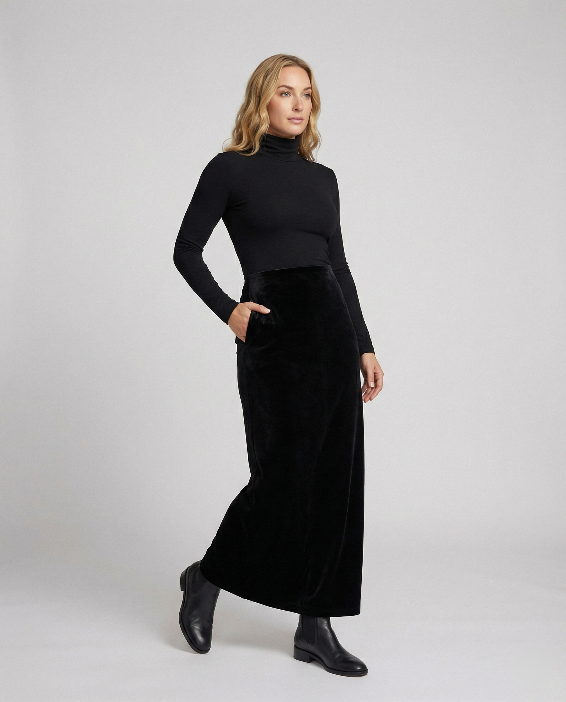 Satinrock Schwarz Damen Maxi aus hochwertigem Material