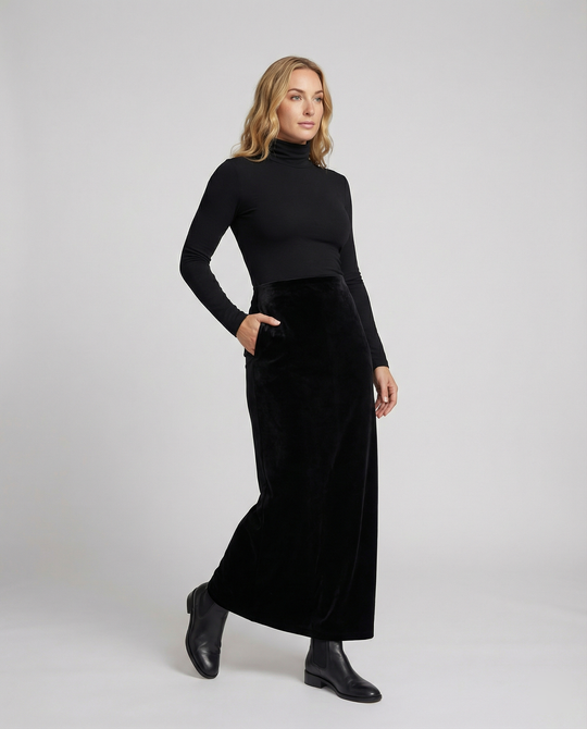 Satinrock Schwarz Damen Maxi aus hochwertigem Material