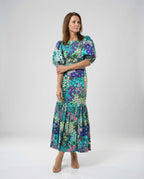 Damen Maxikleid mit Puffärmeln elegant