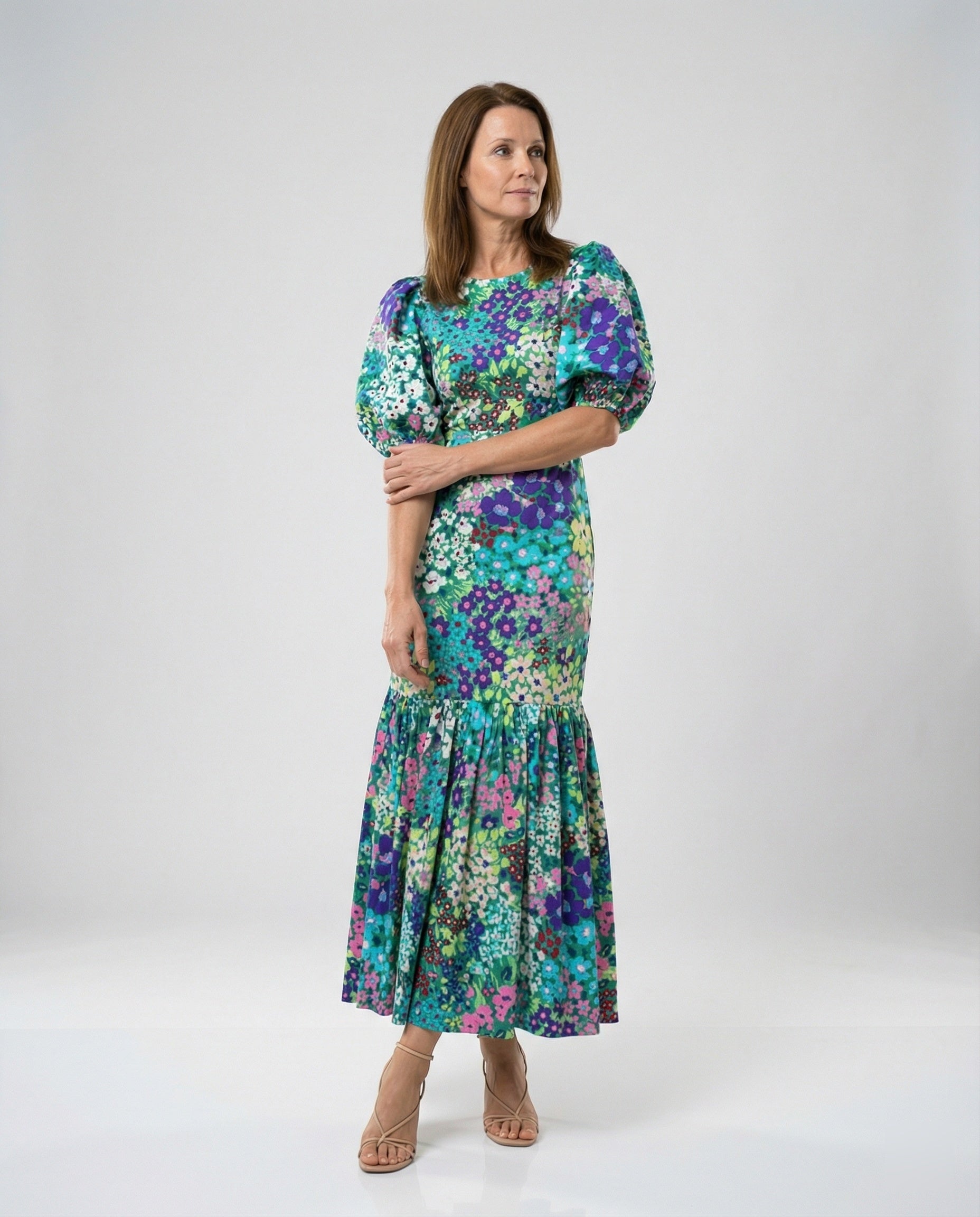 Damen Maxikleid mit Puffärmeln elegant