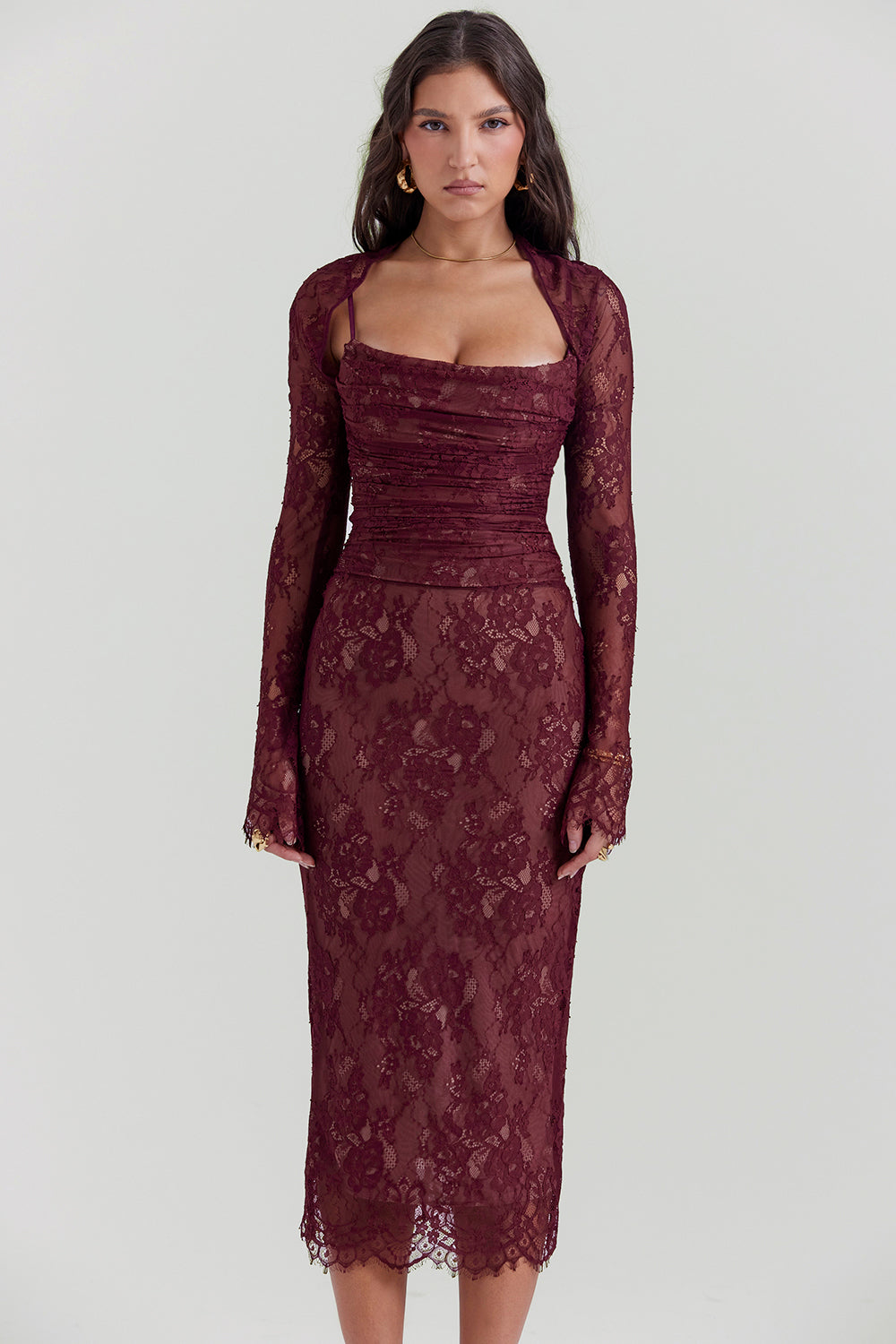 R&B | Midi Kleid aus Bordeauxrotem Spitze