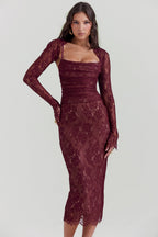 R&B | Midi Kleid aus Bordeauxrotem Spitze