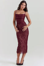 R&B | Midi Kleid aus Bordeauxrotem Spitze