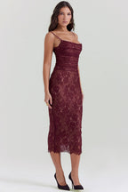 R&B | Midi Kleid aus Bordeauxrotem Spitze