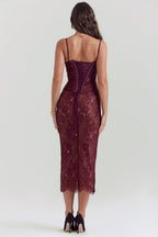 R&B | Midi Kleid aus Bordeauxrotem Spitze