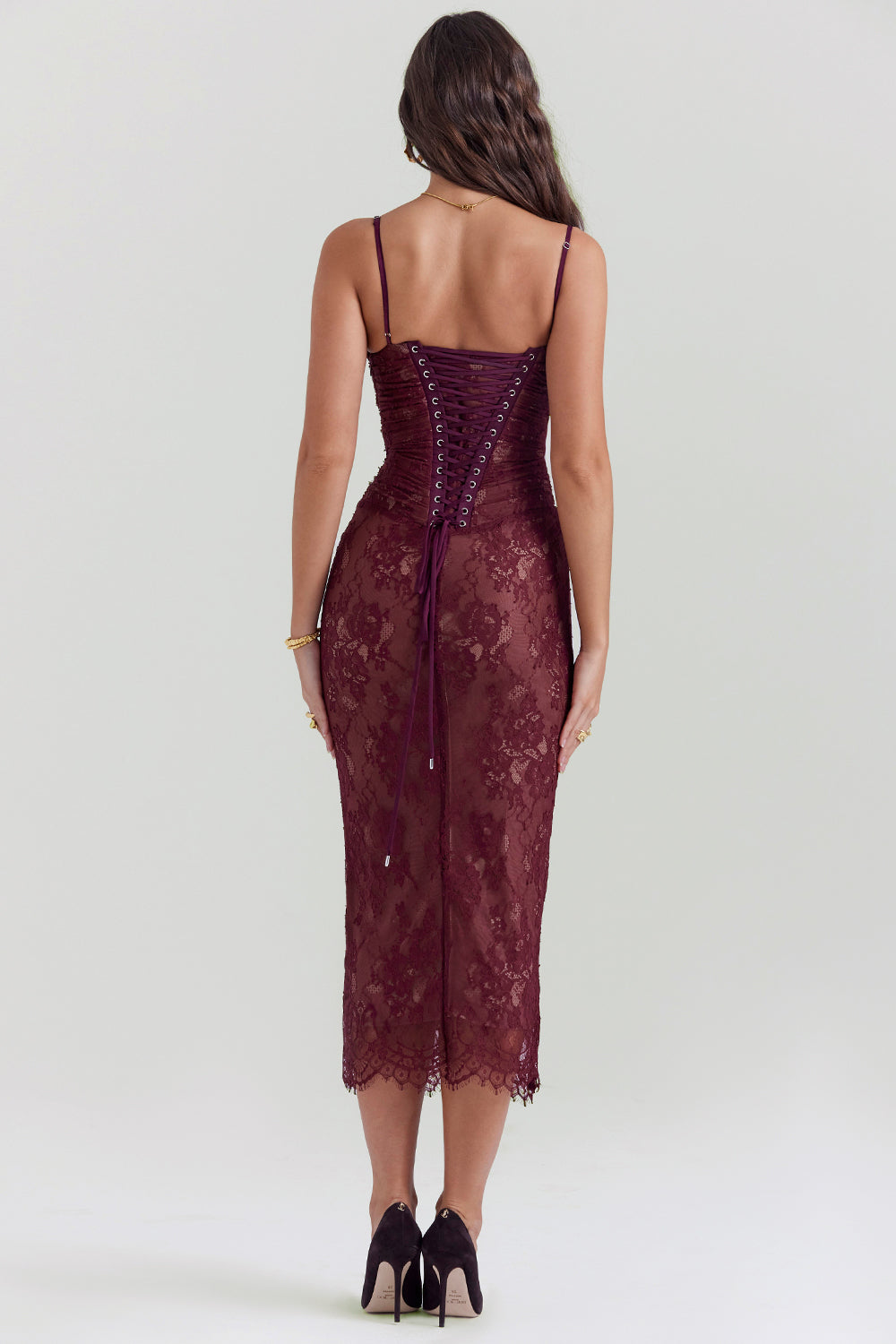 R&B | Midi Kleid aus Bordeauxrotem Spitze