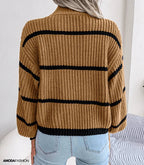 R&B | Pullover - Damen Herbst Gemütlicher Rollkragen Gestreifter Pullover