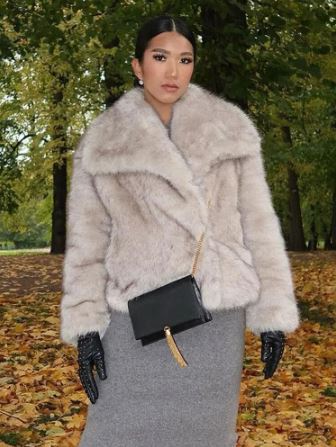 R&B | Eleganter Flauschiger Kunstfellmantel