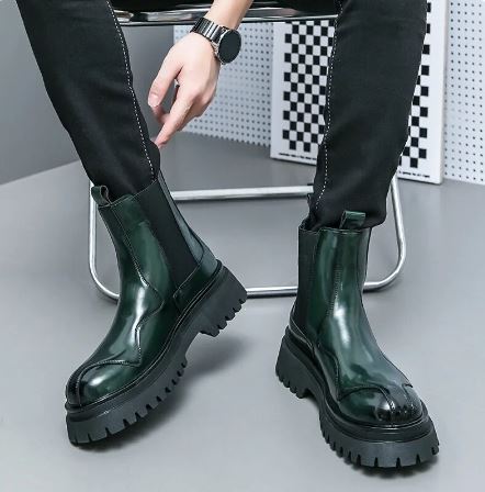 Lederstiefel mit runder Spitze R&B