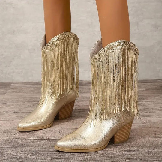 Glamouröse Glitzer Westernstiefel Damen Elegante Stiefel R&B