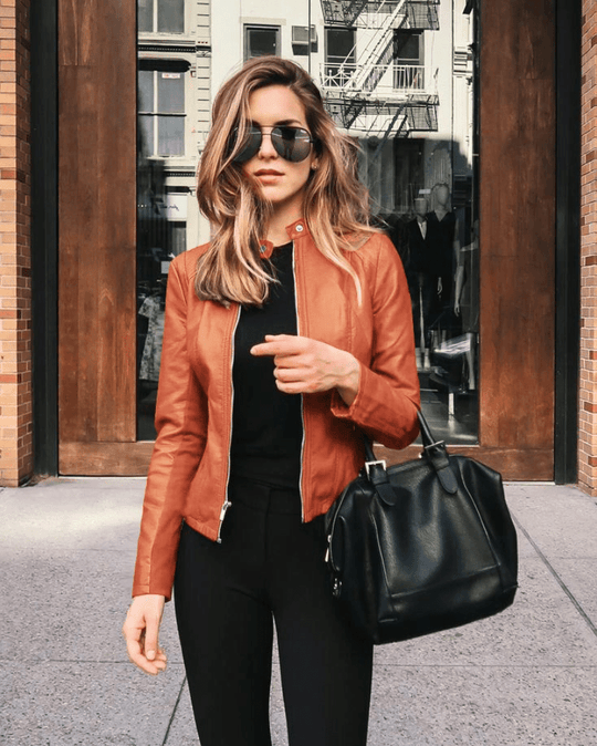 R&B | Jacke Damen Slim Fit Lederjacke Damen Perfekt für Den Herbst Trendy & Lässig