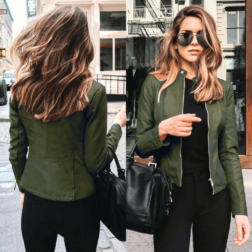 R&B | Jacke Damen Slim Fit Lederjacke Damen Perfekt für Den Herbst Trendy & Lässig