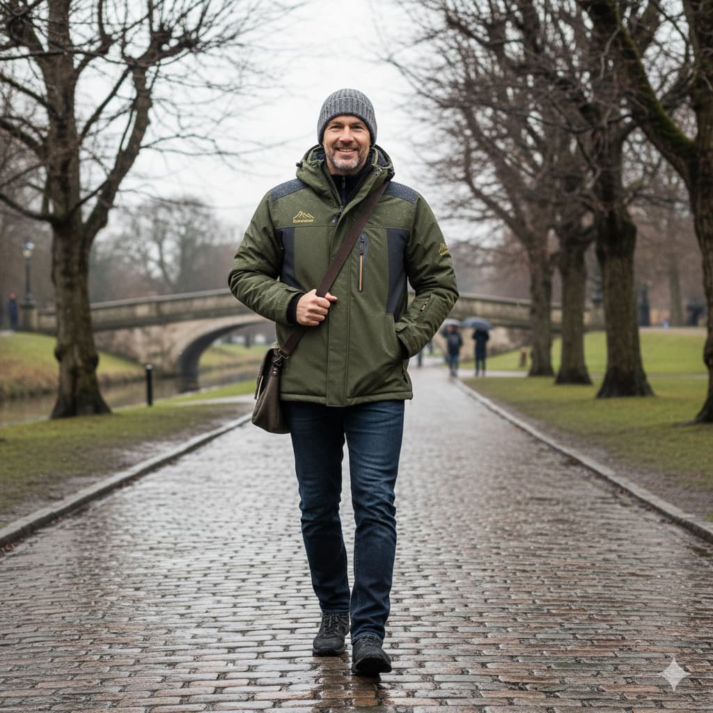 R&B | Herren wasserdichte Winterjacke - Mit Kapuze und Brust-Reißverschlussfach