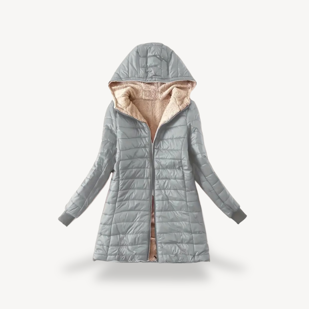 R&B | Damen Kapuzen-Puffermantel mit Sherpa-Futter
