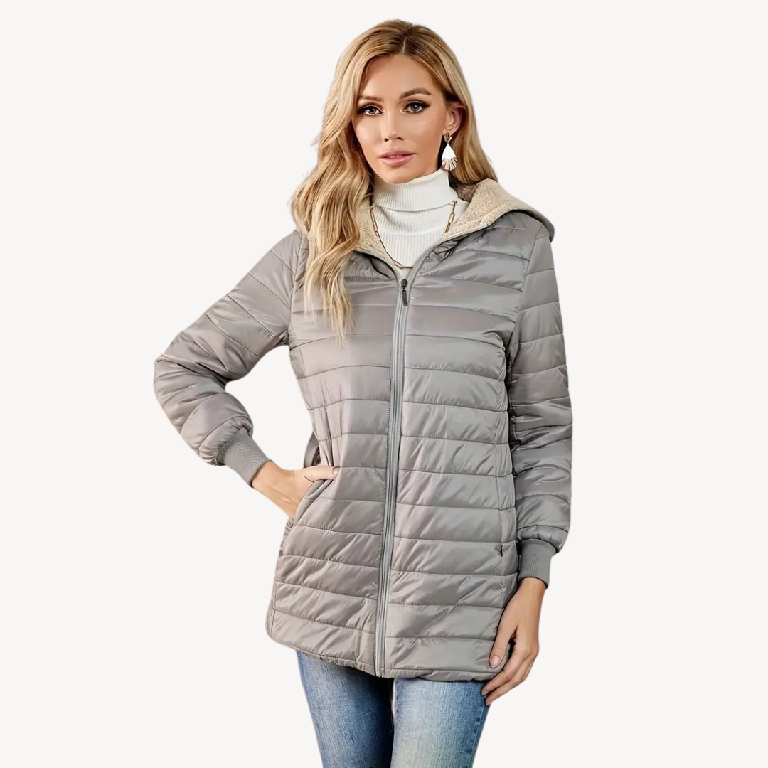 R&B | Damen Kunstpelz Futter Gesteppte Kapuzenjacke