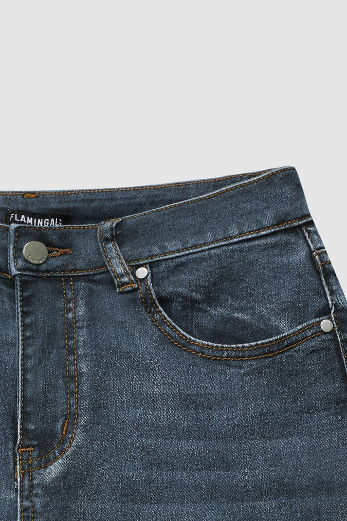 R&B | Mittel Taille Flamingo Bestickte Jeans