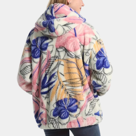 R&B | Warmer Damenmantel mit Kapuze und Blumenmuster