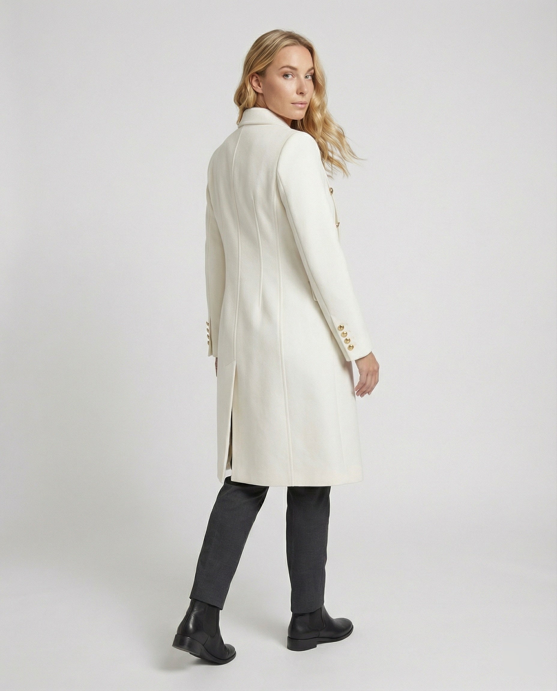 R&B | Wollmantel mit Revers, Knopftasche und Langen Armeln für Damen