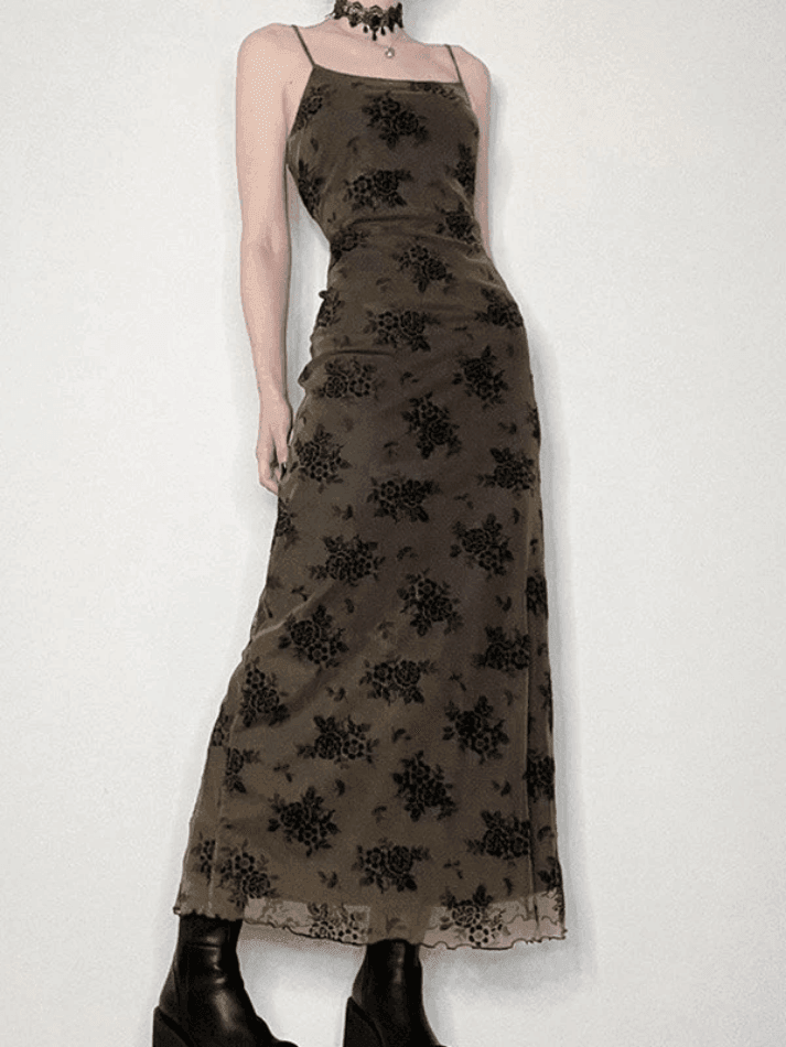 R&B | Halloween Doppellagen Blumen Slip Maxi Kleid