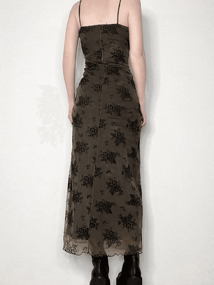 R&B | Halloween Doppellagen Blumen Slip Maxi Kleid