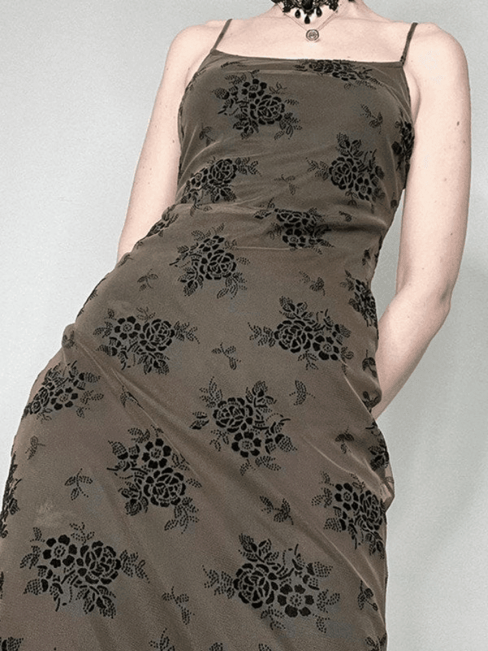 R&B | Halloween Doppellagen Blumen Slip Maxi Kleid