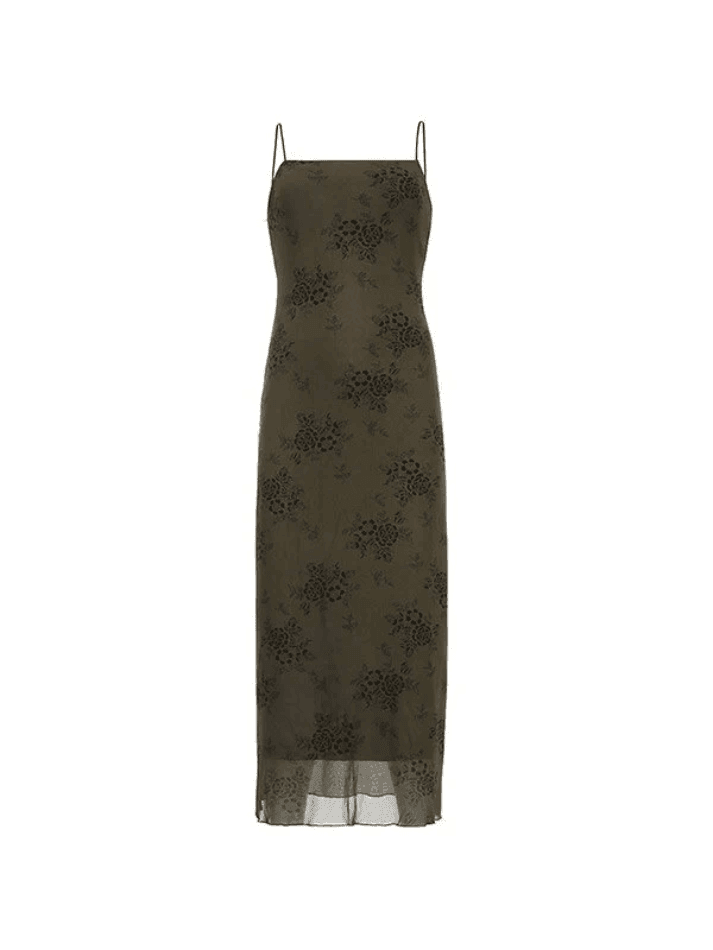 R&B | Halloween Doppellagen Blumen Slip Maxi Kleid