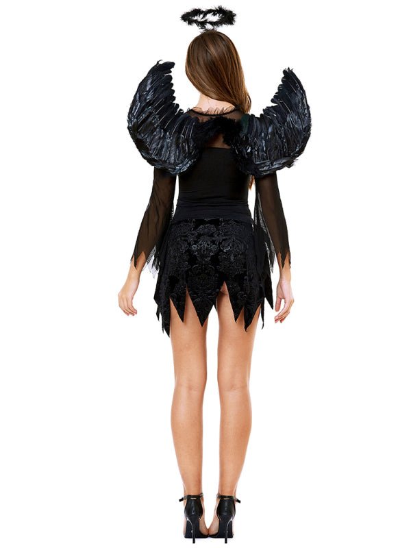 R&B| Halloween Flügel schwarzes Engel Kostüm Erwachsene