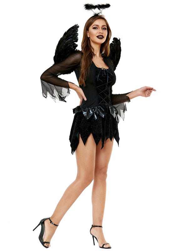 R&B| Halloween Flügel schwarzes Engel Kostüm Erwachsene