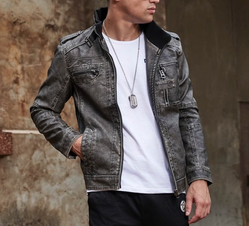 R&B | Herren Slim-Fit Bikerjacke