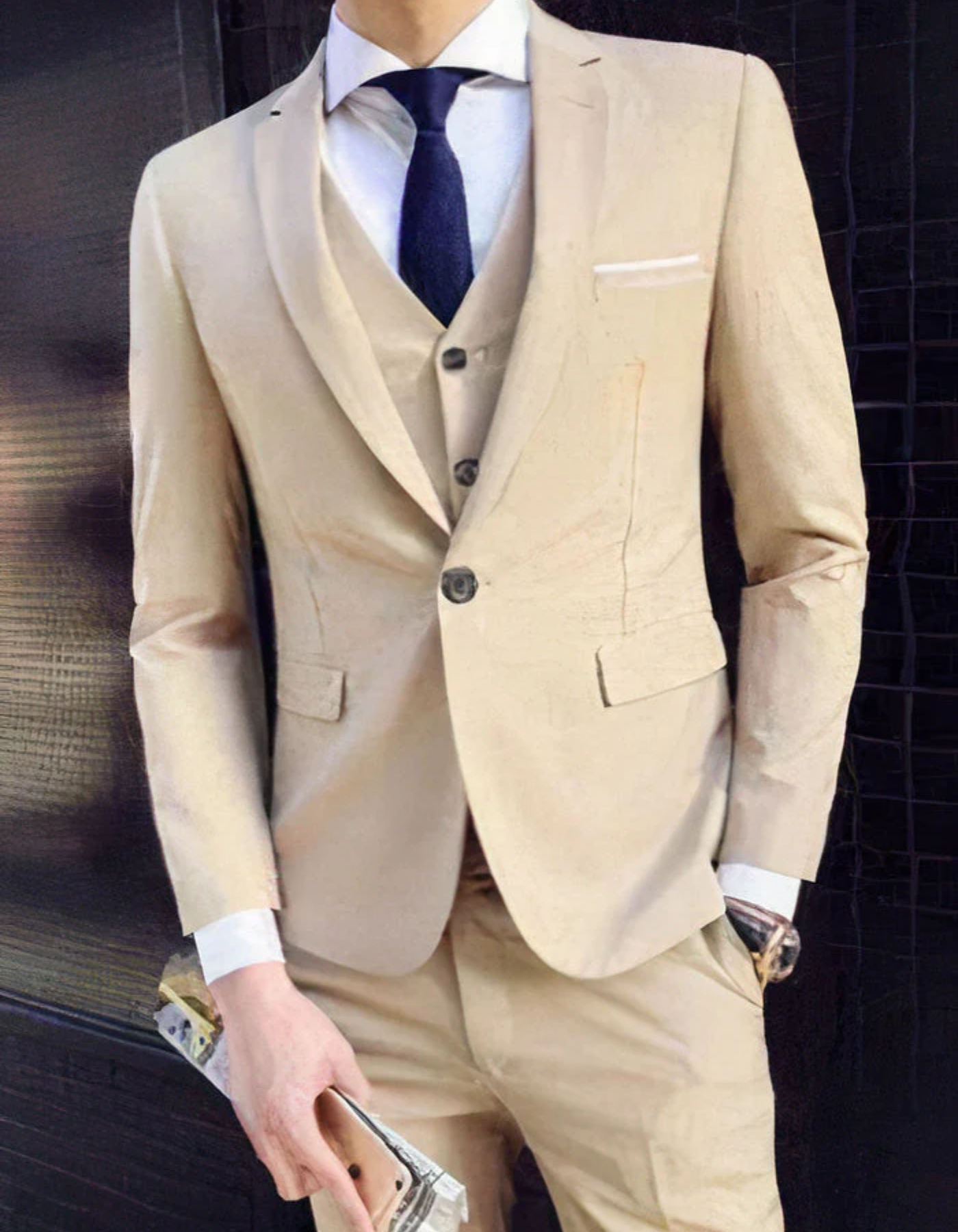 R&B | 3 Teiliger Anzug mit Reverskragen Blazer Ärmelloser Weste und Schmaler Hose