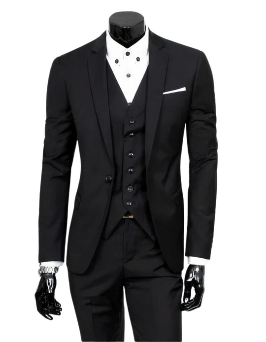 R&B | 3 Teiliger Anzug mit Reverskragen Blazer Ärmelloser Weste und Schmaler Hose