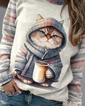 R&B | Niedlicher Katzenpullover Lässig Einzigartiger Druck Ideal für den Winter