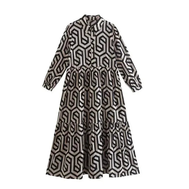 R&B | Langärmliges Kleid Mit Geometrischem Muster
