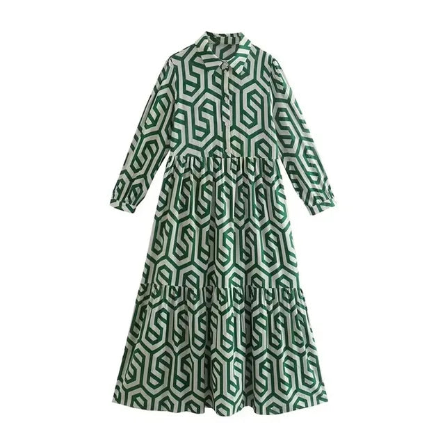 R&B | Langärmliges Kleid Mit Geometrischem Muster