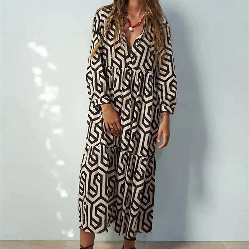 R&B | Langärmliges Kleid Mit Geometrischem Muster