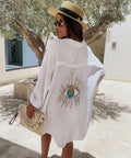Oversize Musselin Bluse Glitzer Auge Weiß