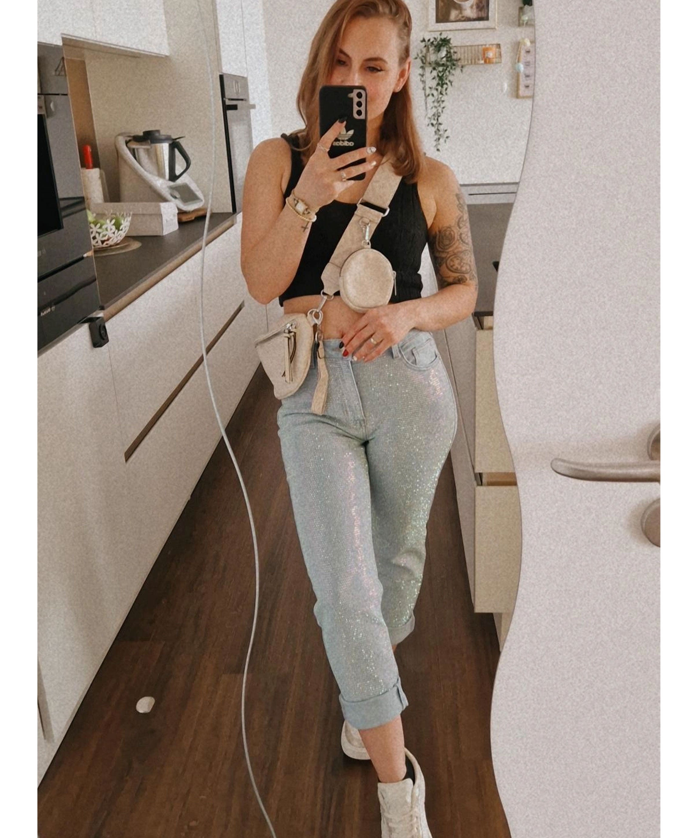 Glitzer Mum Jeans Leandra