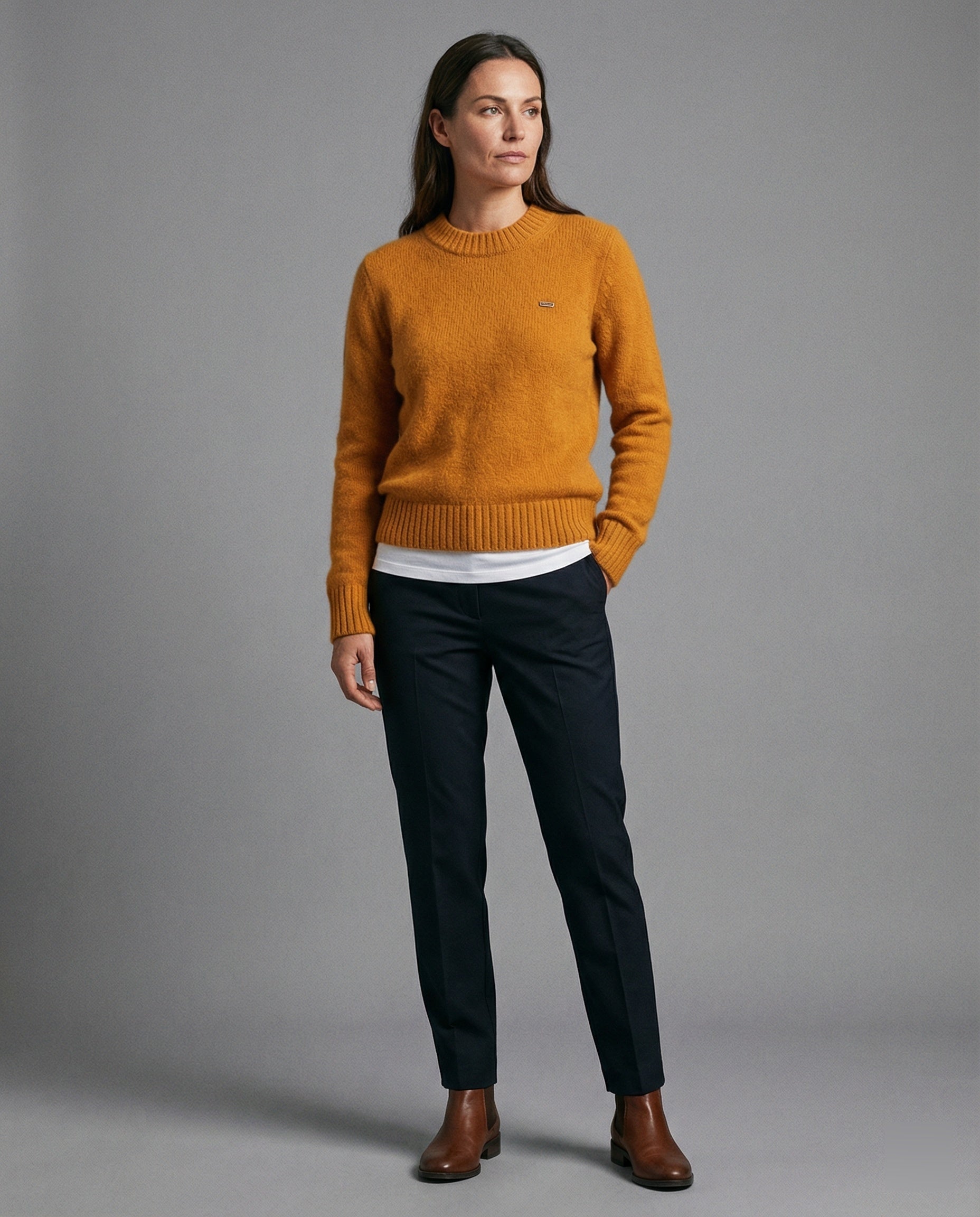 Oversize Damen Strickpullover Rundhals Weich Orange Winter Pullover