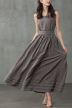 R&B | Cross Back O-Hals Maxikleid Leinen