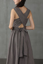 R&B | Cross Back O-Hals Maxikleid Leinen