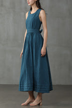 R&B | Cross Back O-Hals Maxikleid Leinen
