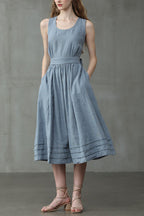 R&B | Cross Back O-Hals Maxikleid Leinen