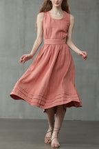 R&B | Cross Back O-Hals Maxikleid Leinen