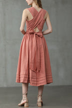 R&B | Cross Back O-Hals Maxikleid Leinen
