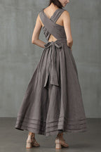 R&B | Cross Back O-Hals Maxikleid Leinen