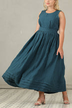 R&B | Cross Back O-Hals Maxikleid Leinen